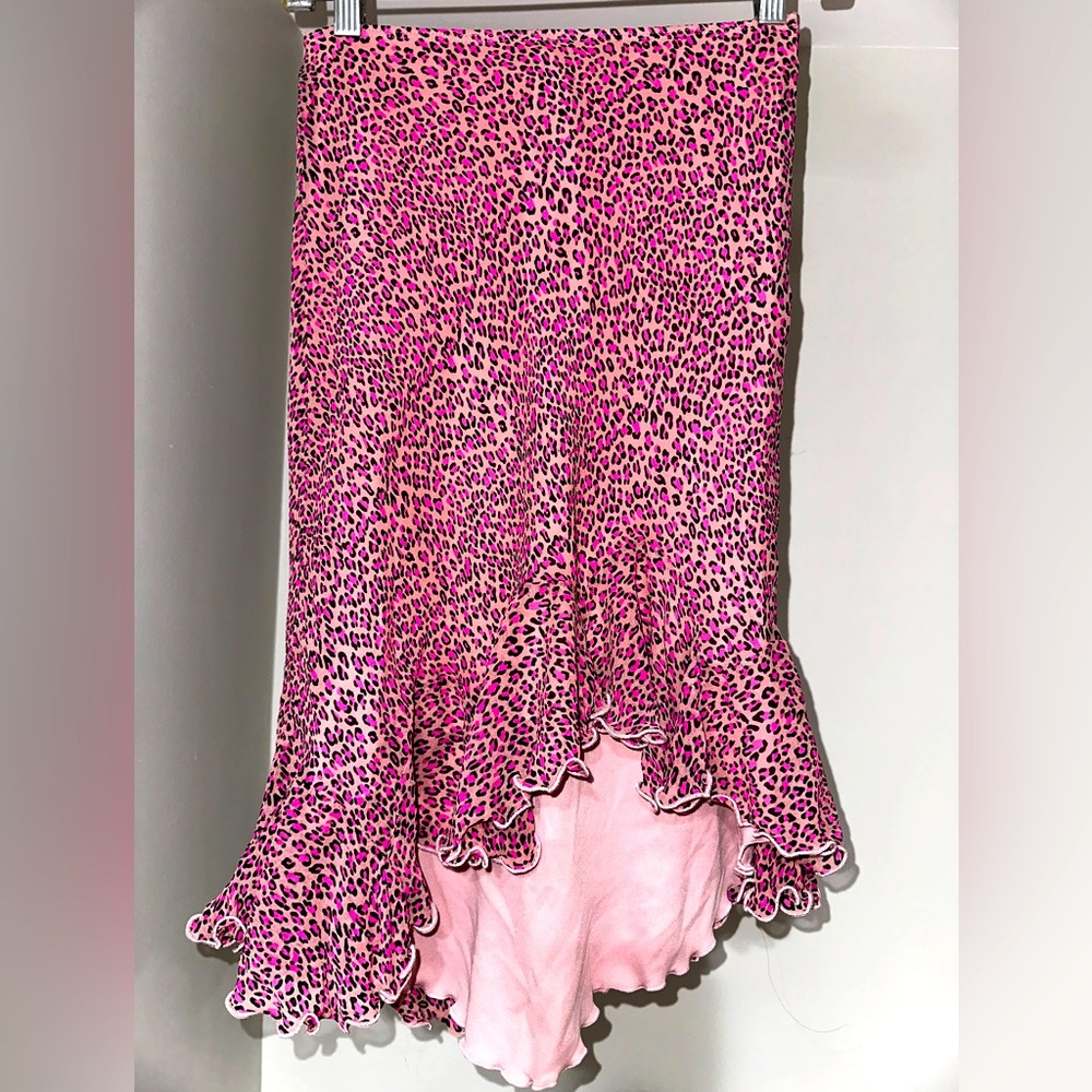 Betsey Johnson VINTAGE silk chiffon leopard print ruffle skirt. Women’s size 6💕